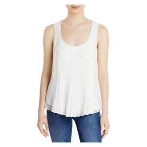 KOBI HALPERIN Womens Ivory Pleated Sheer Lined Sleeveless Scoop Neck Tank Top S
